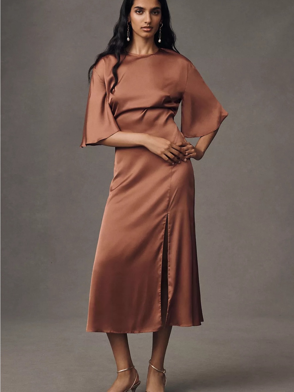 Anthropologie BHLDN Short-Sleeve Open-Back Side-Slit Midi Dress